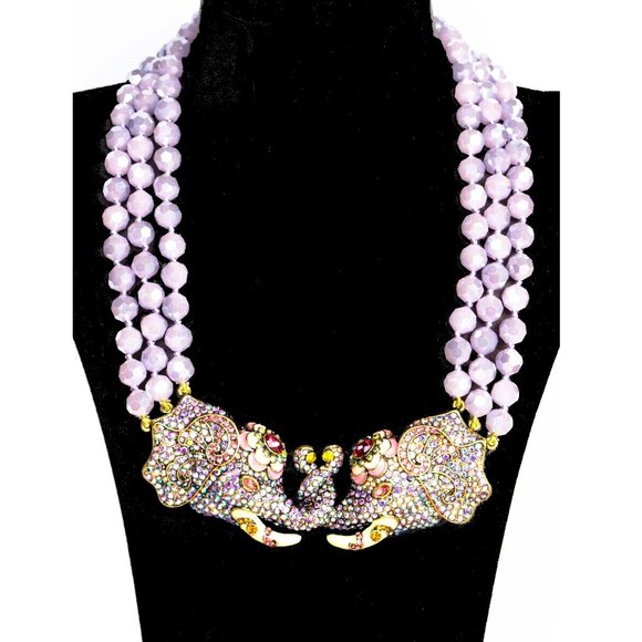 Heidi Daus Double Vision Crystal Beaded Elephant Necklace NWOT - Picture 1 of 13